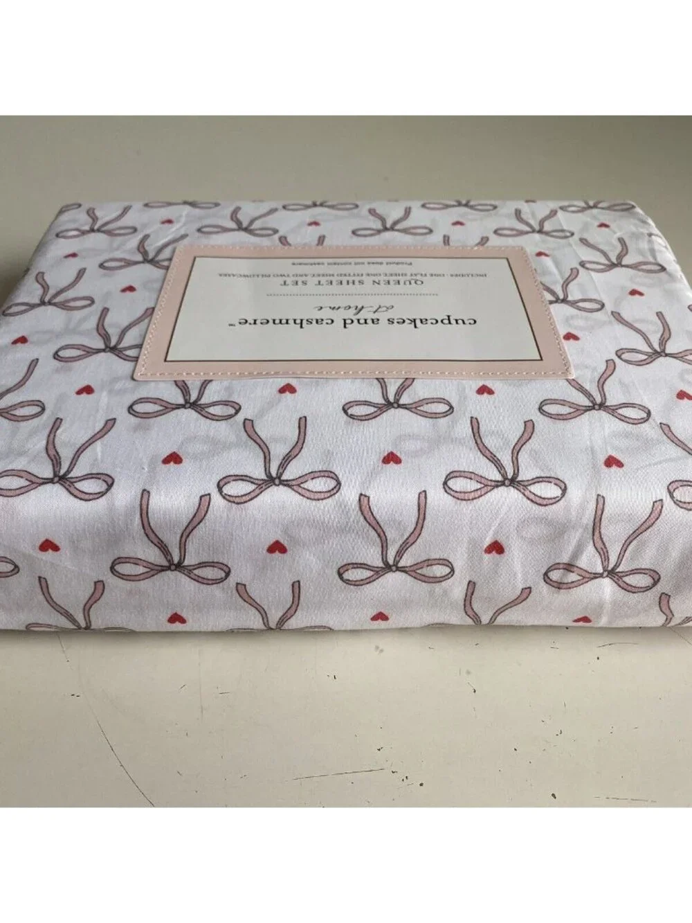 Cupcakes &‎ Cashmere Pink Bows And Hearts QUEEN SIZE Sheet Set Coquette NEW